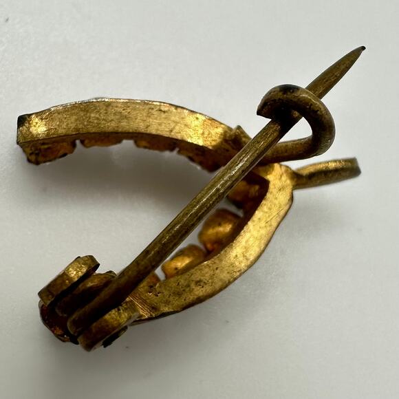 Antique Victorian gold gilt clear glass paste rhinestones dainty wishbone brooch - Picture 7 of 8